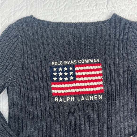Ralph Lauren Navy Ribbed Sweater with American Flag Patch - Picture 4 of 6